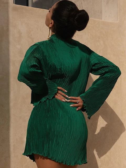 Plissiertes Kleid, lange Ärmel